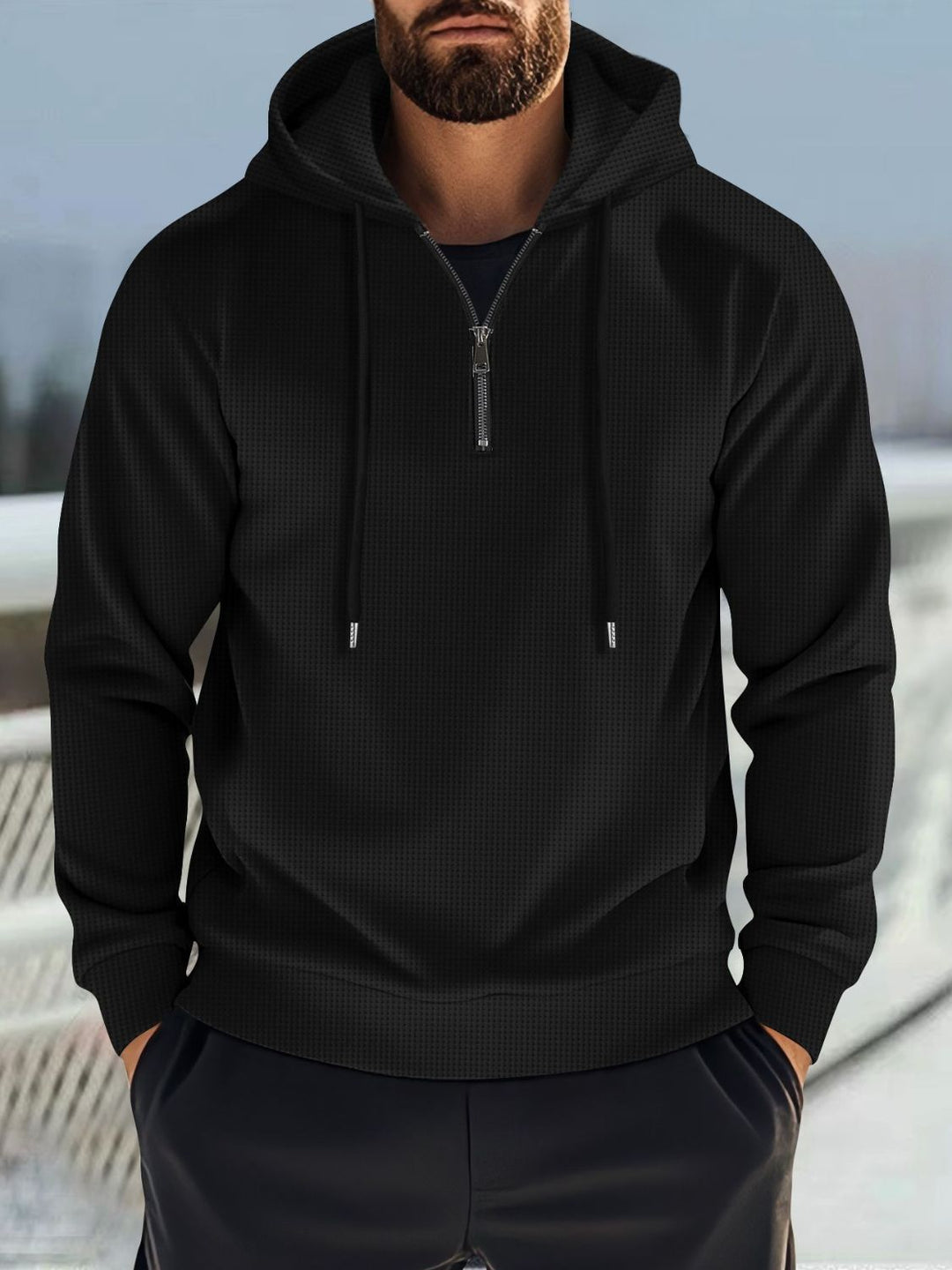 Men's Full Size Quarter Zip Long Sleeve Drawstring Hoodie Plus Size