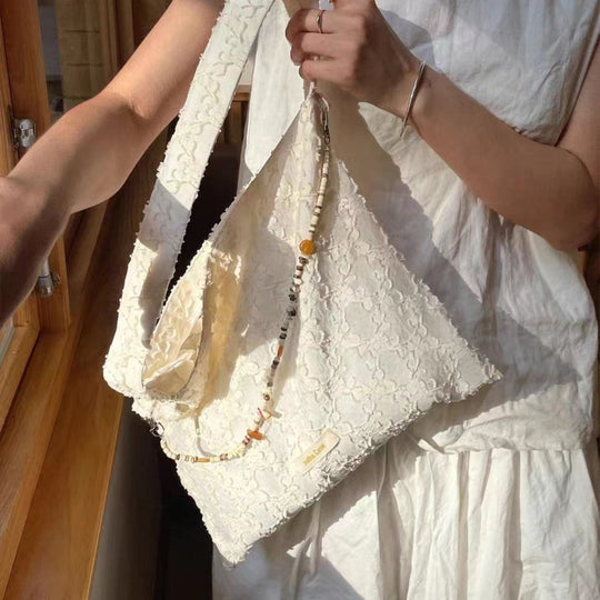 Retro Design Beaded Shoulder Bag – Lightweight & Versatile Women's Spring and Autumn Cloth Hobo Purse