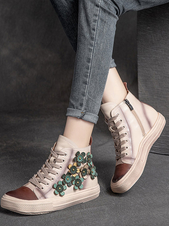 Chic Women's Contrast Flower High-Top Shoes