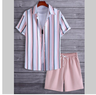 Black And White Striped Hawaiian Men's Shorts Sets