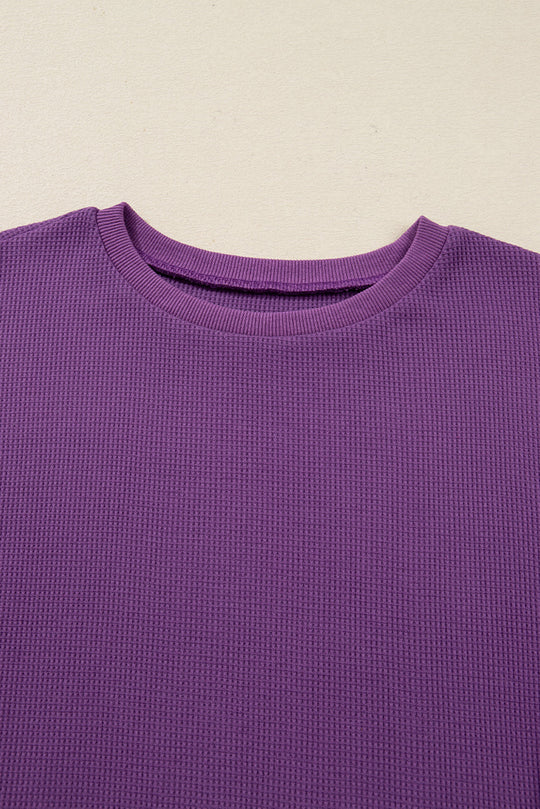 Solid Ribbed Raw Seam Patchwork Drop Shoulder Sweatshirt