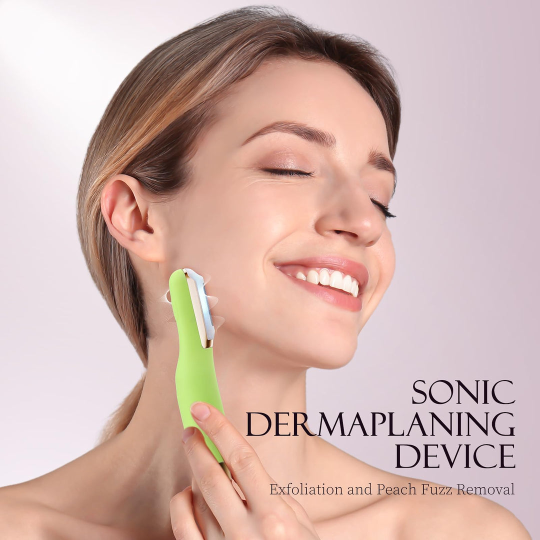Dermaplane Razor for Women Face, Dermaplaning Tool for Exfoliating and Peach Fuzz, Facial Hair Removal with Sonic Edge Technology Beauty Tool with Wireless Charging & 16 Replaceable Blades(Green)