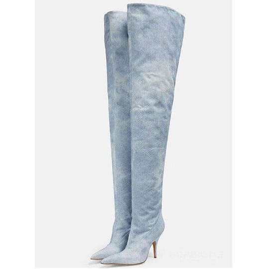 Women's Ultra-High Heel Denim Pointed Toe Catwalk Knee Boots