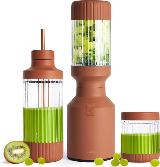 Beast Mighty 850 Plus | Premium Compact Personal Blender | Smoothies, Shakes, Dressings, Sauces | Blends Ice and Frozen Fruit | New XL Vessel | Extra Vessels, Lids and Straws | 850W (Carbon Black)