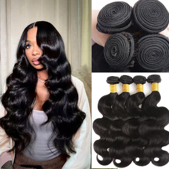 12A Body Wave Bundles Human Hair 16 18 20 22 Inch 4 Bundles Human Hair 100% Unprocessed Brazilian Body Wave Hair Extensions for Women Natural Black