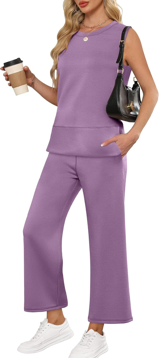 ANRABESS Women's 2 Piece Outfits 2025 Summer Beach Vacation Clothes Fall Travel Casual Lounge Matching Sets Sweatsuits