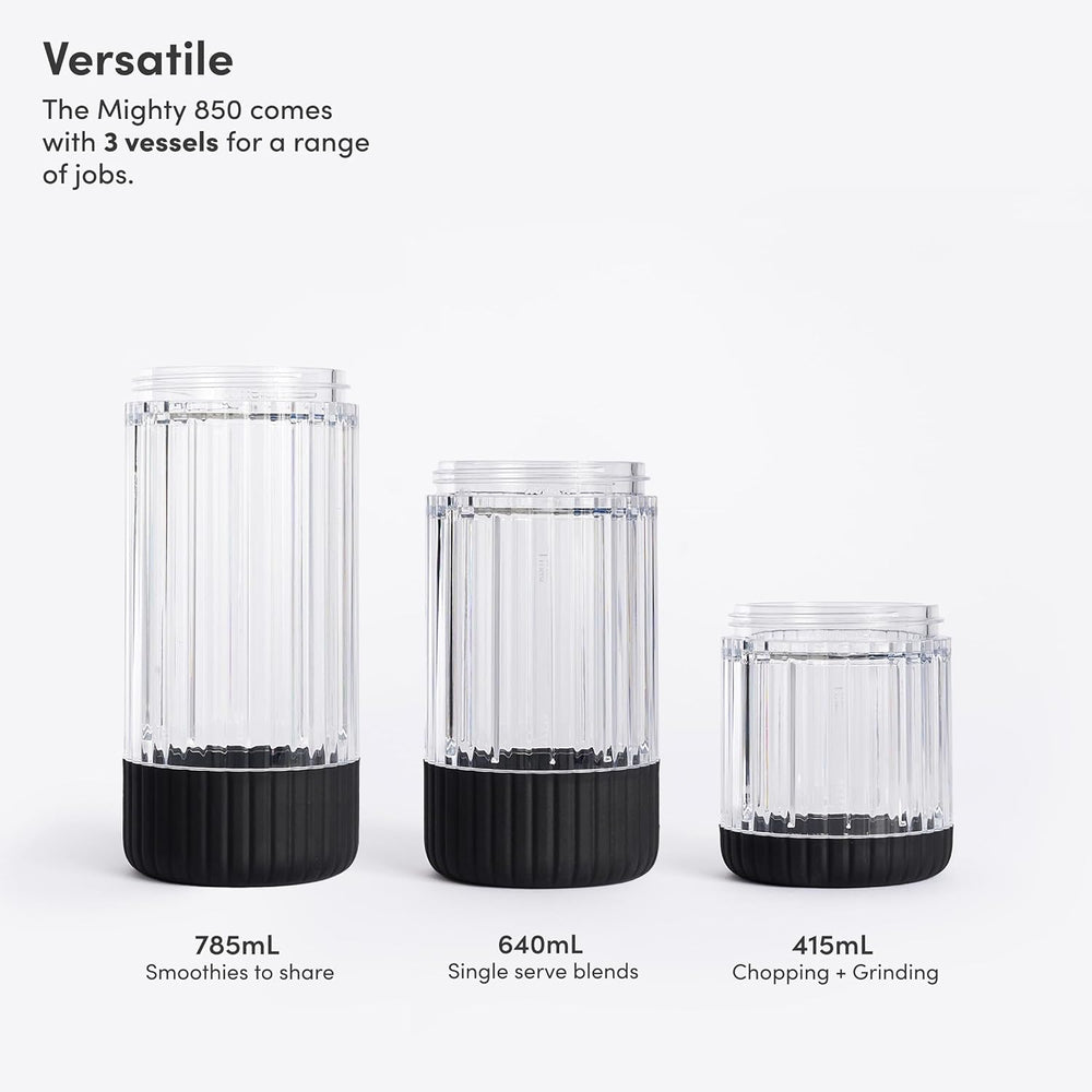Beast Mighty 850 Plus | Premium Compact Personal Blender | Smoothies, Shakes, Dressings, Sauces | Blends Ice and Frozen Fruit | New XL Vessel | Extra Vessels, Lids and Straws | 850W (Carbon Black)