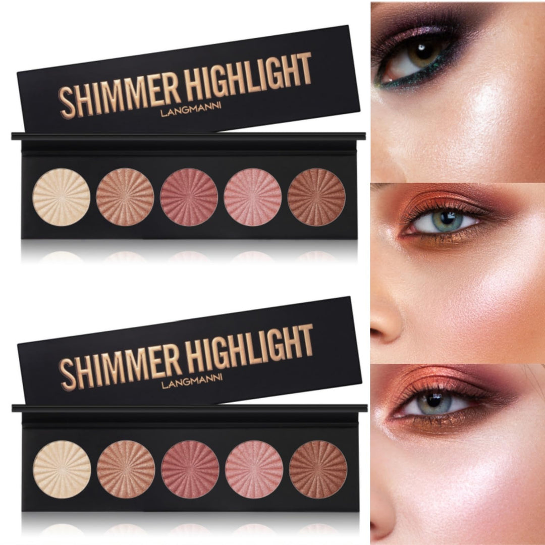 2 Packs Highlighter Powder Palette, 5 Colors Makeup Palette Contour Palette Eyeshadow Makeup Kit Waterproof Long Lasting Brilliant Lighten Skin Color Professional Face Shading Set (2, brown, Large)