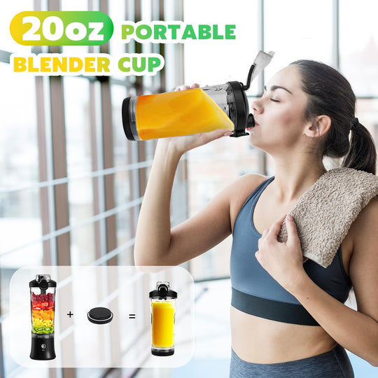 Portable Blender Personal Juicer for Shakes and Smoothies - 20 OZ Electric Protein Shaker Bottle with Insulated Sleeve, Travel Lid, USB-C Rechargeable - Mini Small Blender Cup for Kitchen, Office, Gym