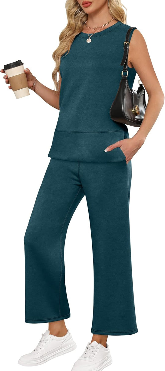 ANRABESS Women's 2 Piece Outfits 2025 Summer Beach Vacation Clothes Fall Travel Casual Lounge Matching Sets Sweatsuits