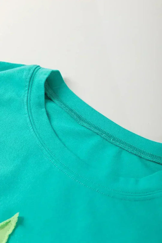 Aruba Blue Frayed Star Patched 4th of July Oversize T Shirt