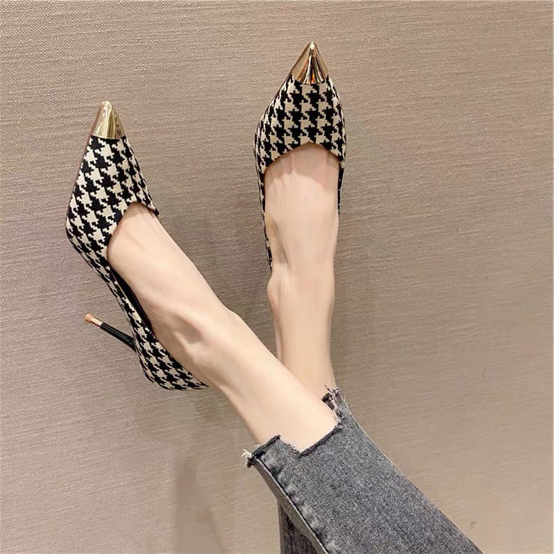 Women's Plaid Pointed Toe Stiletto Pumps High Heels