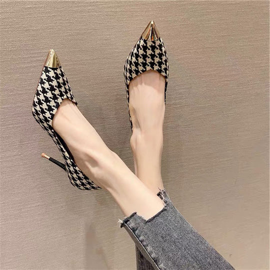 Women's Plaid Pointed Toe Stiletto Pumps High Heels