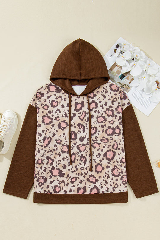 Plus Size Leopard Knit Patchwork Hoodie