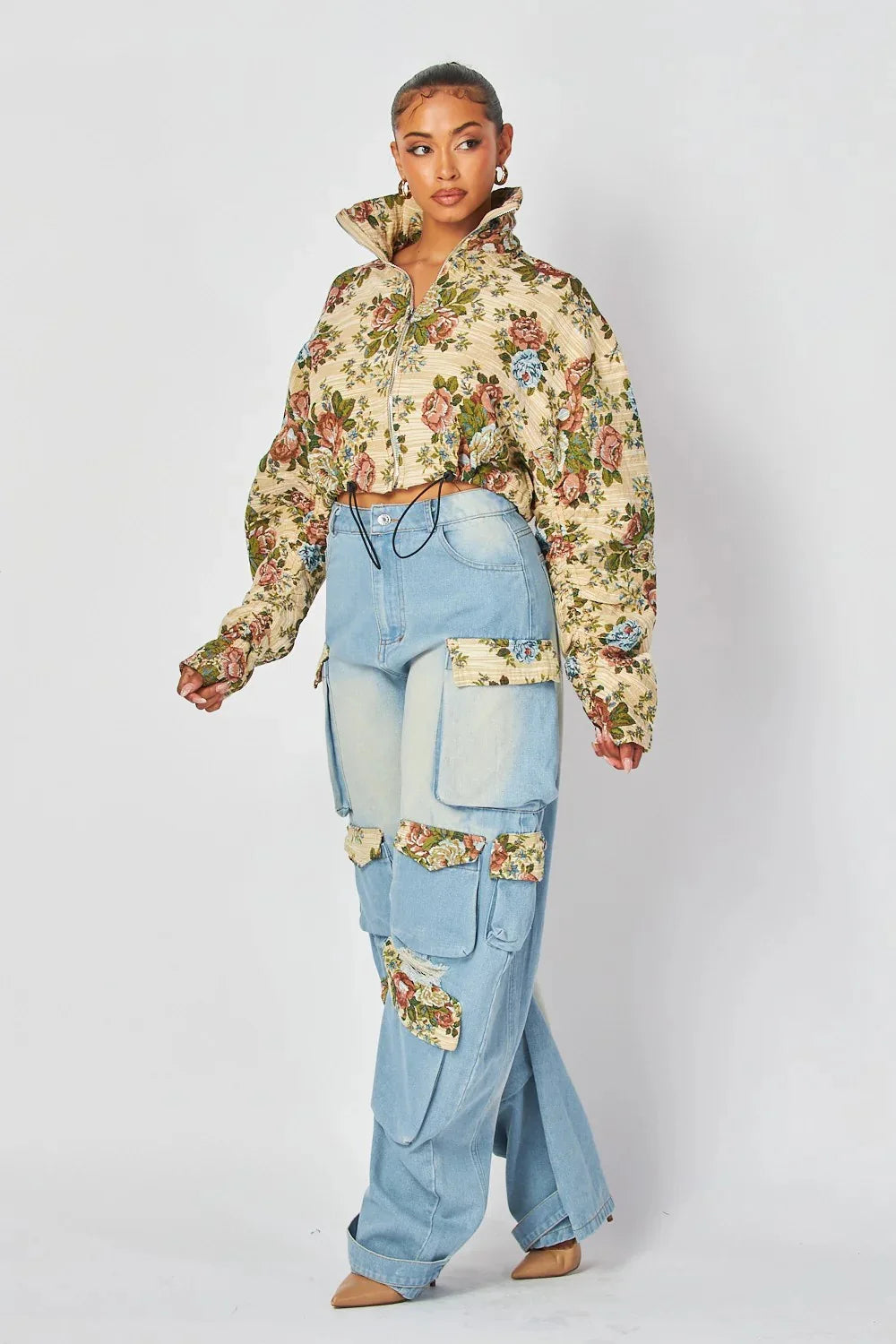 Women Tracksuit Pant Sets Zipper Cardigan Tops Print Zipper Fly Straight Ankle Length Denim Pants Jean Loose Matching Sets Y2k