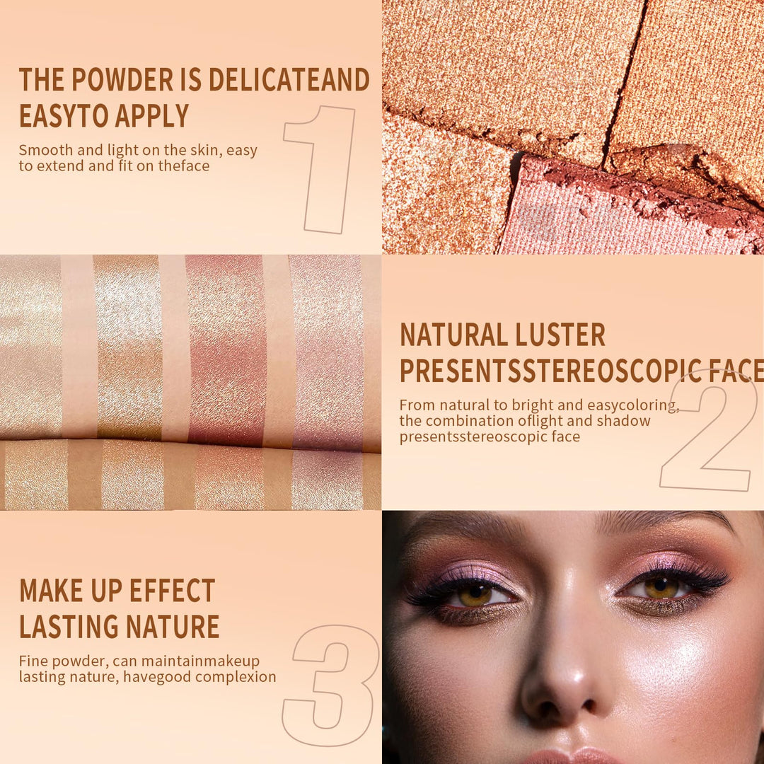 2 Packs Highlighter Powder Palette, 5 Colors Makeup Palette Contour Palette Eyeshadow Makeup Kit Waterproof Long Lasting Brilliant Lighten Skin Color Professional Face Shading Set (2, brown, Large)