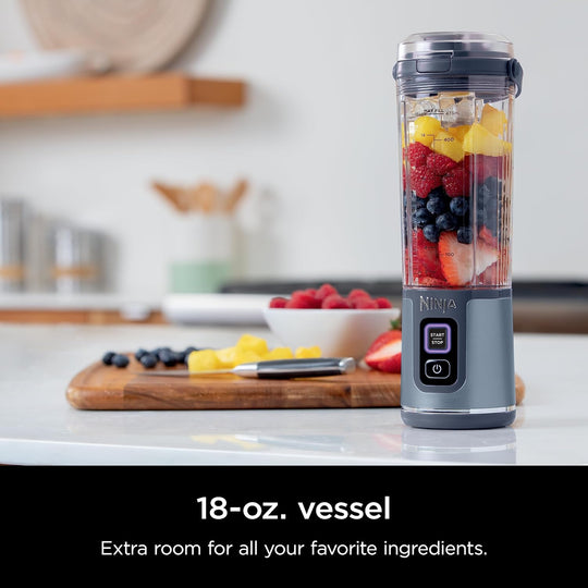 Ninja BC151NV Blast Portable Blender, Cordless, 18oz. Vessel, Personal Blender-for Shakes & Smoothies, BPA Free, Leakproof-Lid & Sip Spout, USB-C Rechargeable, Dishwasher Safe, Denim Blue (Renewed)