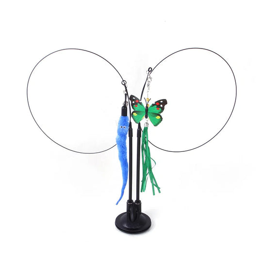 Suction cup cat toy stick that can be attached and held with steel wire multi head interchangeable cat toy and pet supplies