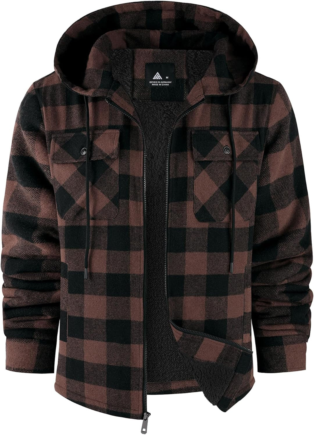 SCODI Mens Flannel Hooded Jacket Sherpa Lined Zip Up Hoodies for Men Plaid Shirt Jackets Warm Thick Fleece Coat with Pocket