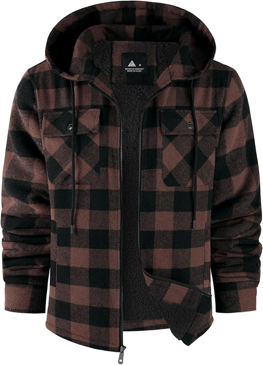 SCODI Mens Flannel Hooded Jacket Sherpa Lined Zip Up Hoodies for Men Plaid Shirt Jackets Warm Thick Fleece Coat with Pocket