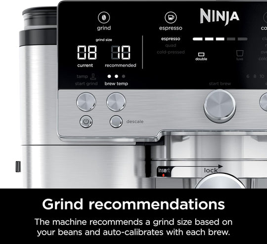 Ninja Luxe Café 3-in-1 Espresso, Drip Coffee and Cold Brew Machine | Intergrated Coffee Grinder, Milk Frother, Assisted Tamper & Built-In Espresso Accessory Storage | Stainless Steel | ES601