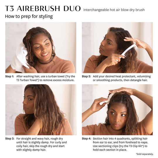 "T3 AireBrush Duo Interchangeable Hot Air Blow Dry Brush with Two Attachments � Includes 15 Heat and Speed Combinations, T3 IonFlow Technology, Volume Booster Switch, Lock-in Cool Shot"