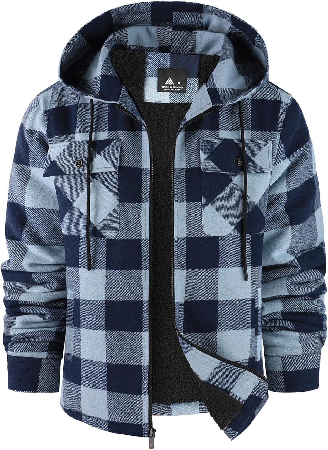 SCODI Mens Flannel Hooded Jacket Sherpa Lined Zip Up Hoodies for Men Plaid Shirt Jackets Warm Thick Fleece Coat with Pocket