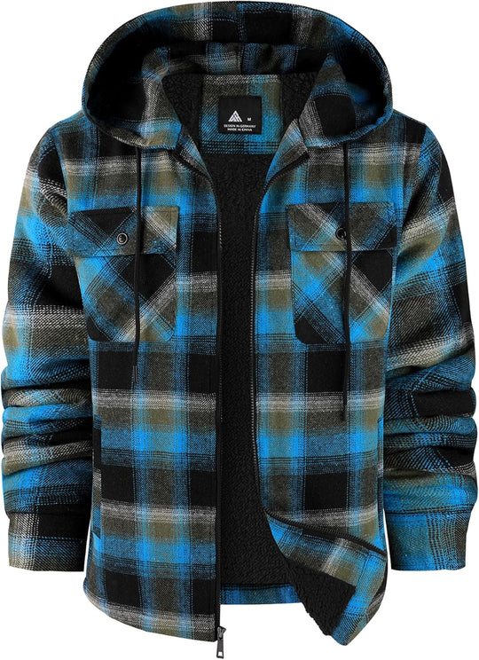 SCODI Mens Flannel Hooded Jacket Sherpa Lined Zip Up Hoodies for Men Plaid Shirt Jackets Warm Thick Fleece Coat with Pocket