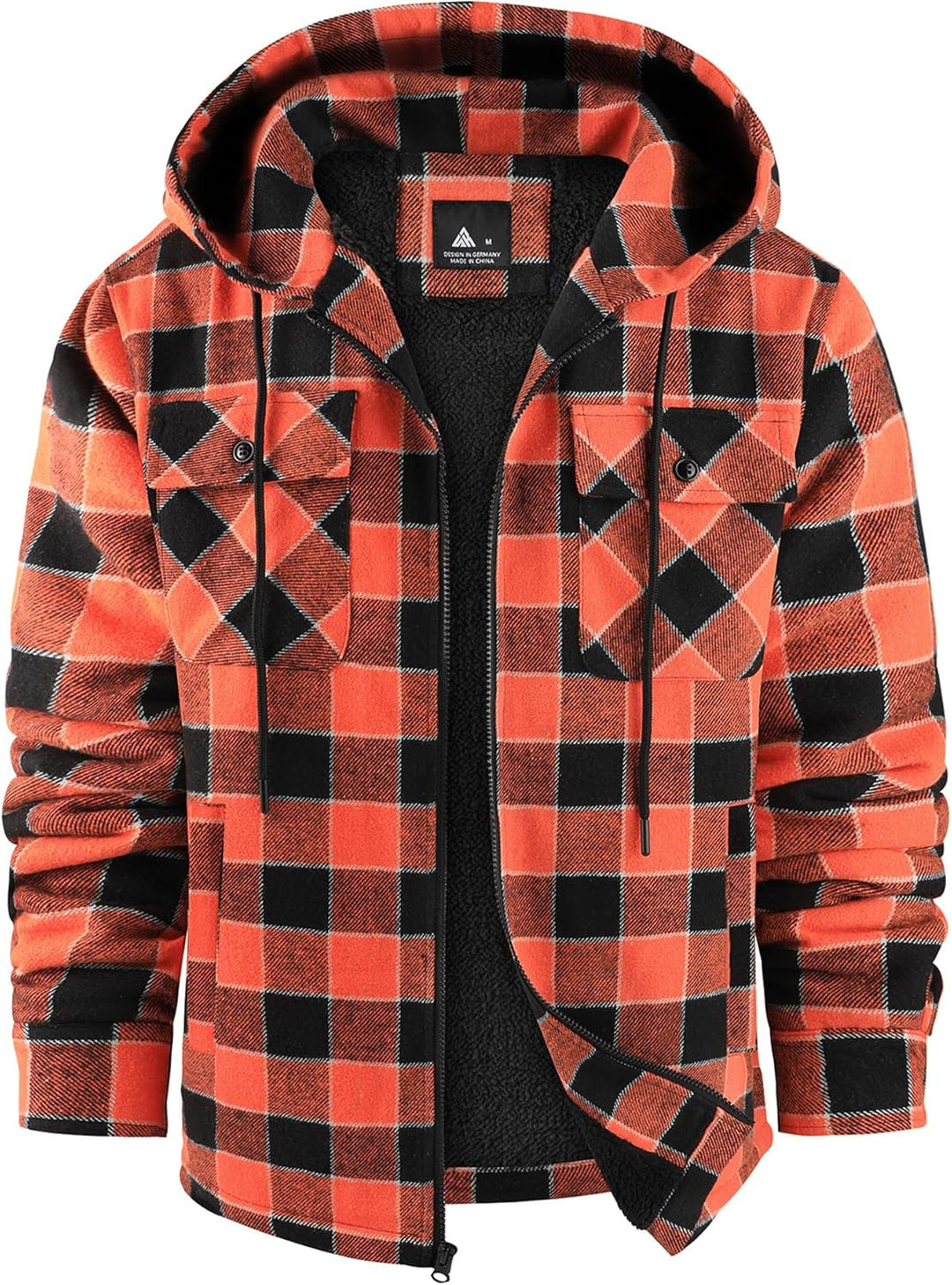 SCODI Mens Flannel Hooded Jacket Sherpa Lined Zip Up Hoodies for Men Plaid Shirt Jackets Warm Thick Fleece Coat with Pocket