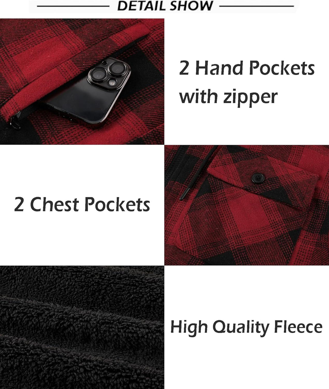 SCODI Mens Flannel Hooded Jacket Sherpa Lined Zip Up Hoodies for Men Plaid Shirt Jackets Warm Thick Fleece Coat with Pocket