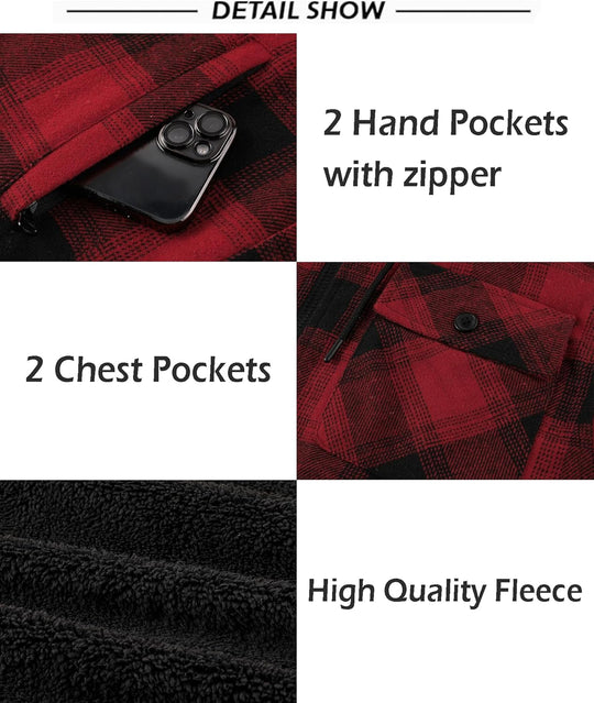 SCODI Mens Flannel Hooded Jacket Sherpa Lined Zip Up Hoodies for Men Plaid Shirt Jackets Warm Thick Fleece Coat with Pocket