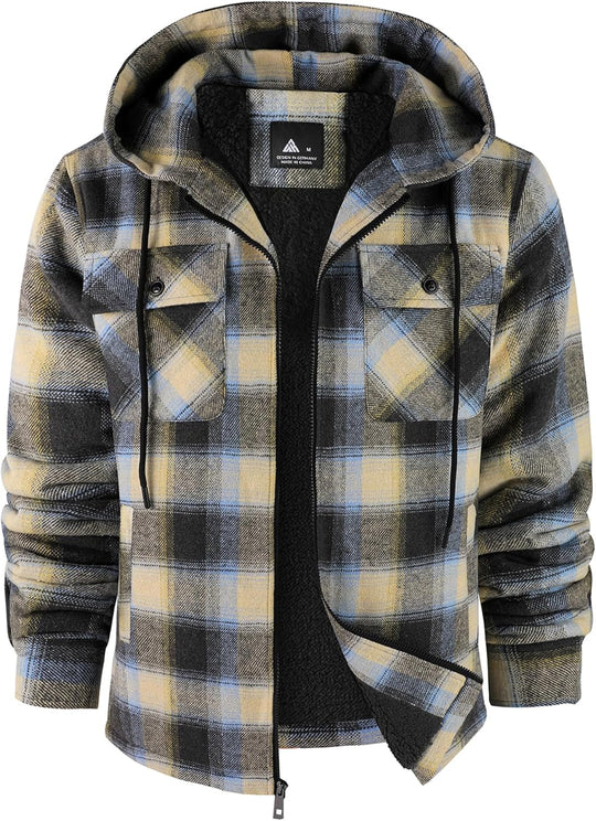 SCODI Mens Flannel Hooded Jacket Sherpa Lined Zip Up Hoodies for Men Plaid Shirt Jackets Warm Thick Fleece Coat with Pocket