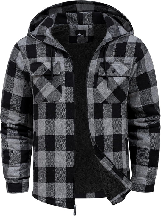 SCODI Mens Flannel Hooded Jacket Sherpa Lined Zip Up Hoodies for Men Plaid Shirt Jackets Warm Thick Fleece Coat with Pocket