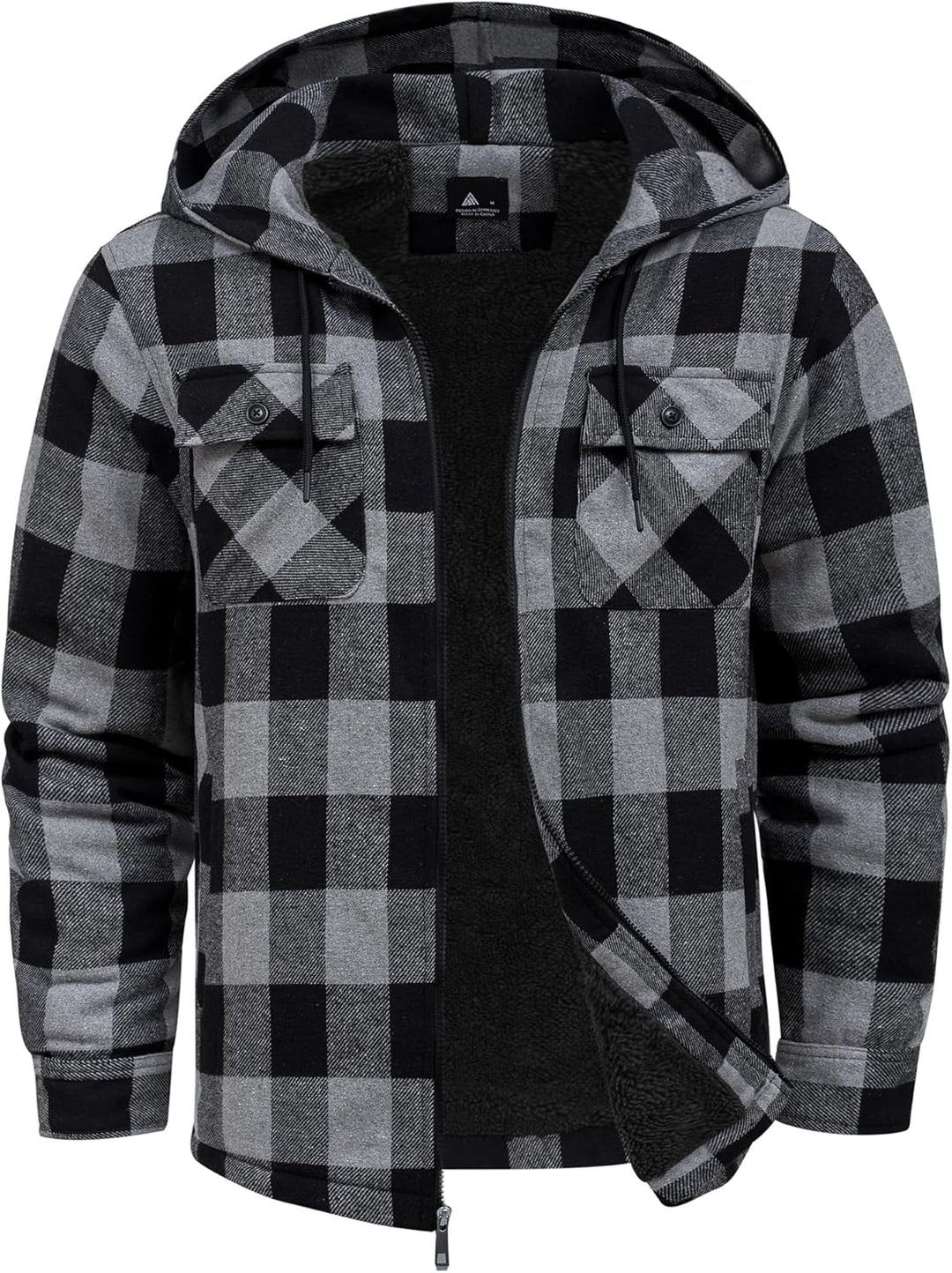 SCODI Mens Flannel Hooded Jacket Sherpa Lined Zip Up Hoodies for Men Plaid Shirt Jackets Warm Thick Fleece Coat with Pocket