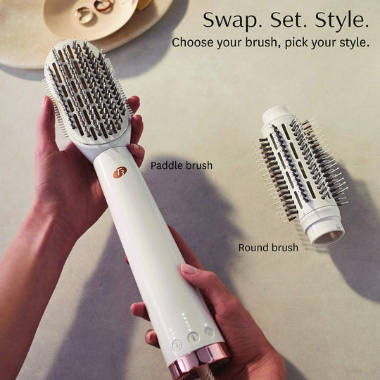 "T3 AireBrush Duo Interchangeable Hot Air Blow Dry Brush with Two Attachments � Includes 15 Heat and Speed Combinations, T3 IonFlow Technology, Volume Booster Switch, Lock-in Cool Shot"