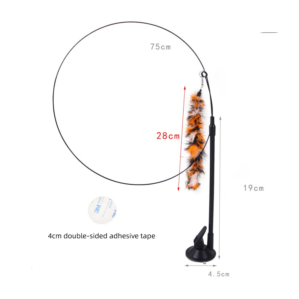 Suction cup cat toy stick that can be attached and held with steel wire multi head interchangeable cat toy and pet supplies