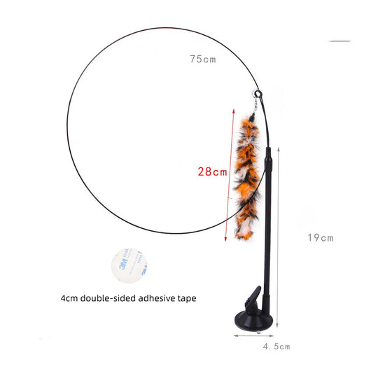 Suction cup cat toy stick that can be attached and held with steel wire multi head interchangeable cat toy and pet supplies