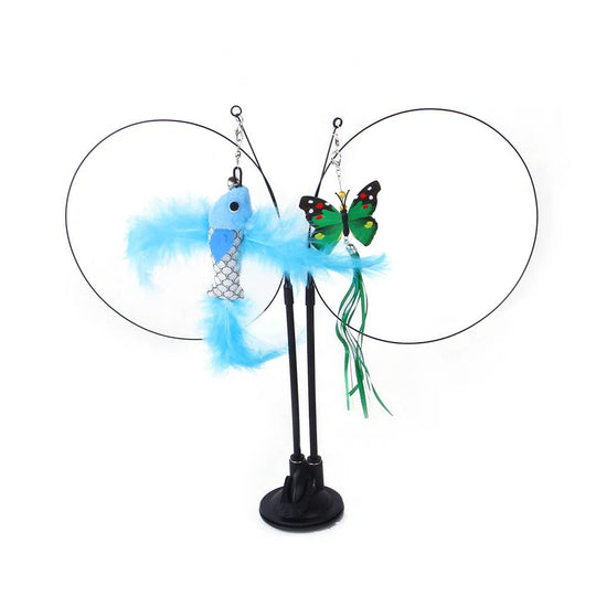 Suction cup cat toy stick that can be attached and held with steel wire multi head interchangeable cat toy and pet supplies