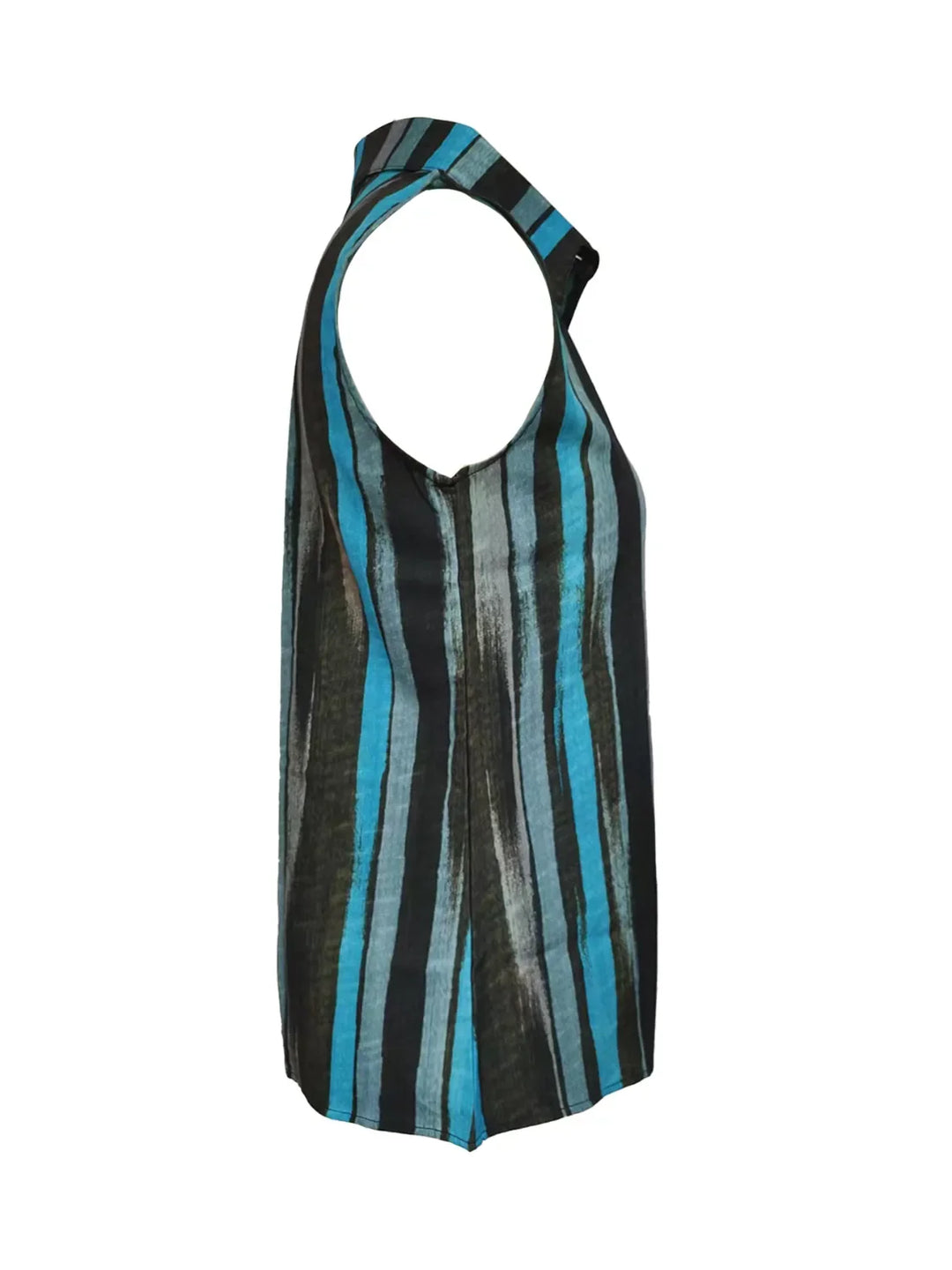 Button Detail Striped Sleeveless Shirt