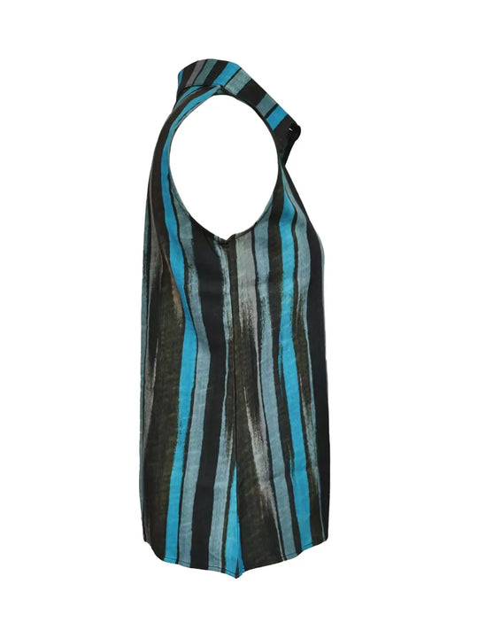 Button Detail Striped Sleeveless Shirt