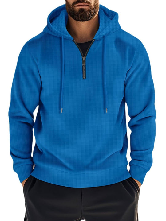 Men's Full Size Quarter Zip Long Sleeve Drawstring Hoodie Plus Size
