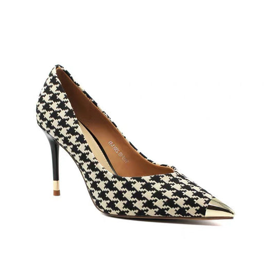 Women's Plaid Pointed Toe Stiletto Pumps High Heels