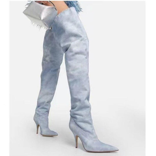 Women's Ultra-High Heel Denim Pointed Toe Catwalk Knee Boots
