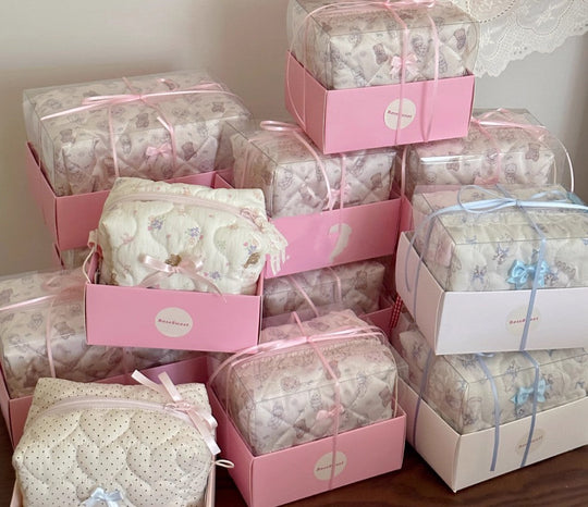 Cute cat little bear girl's heart satin headband makeup bag storage basket