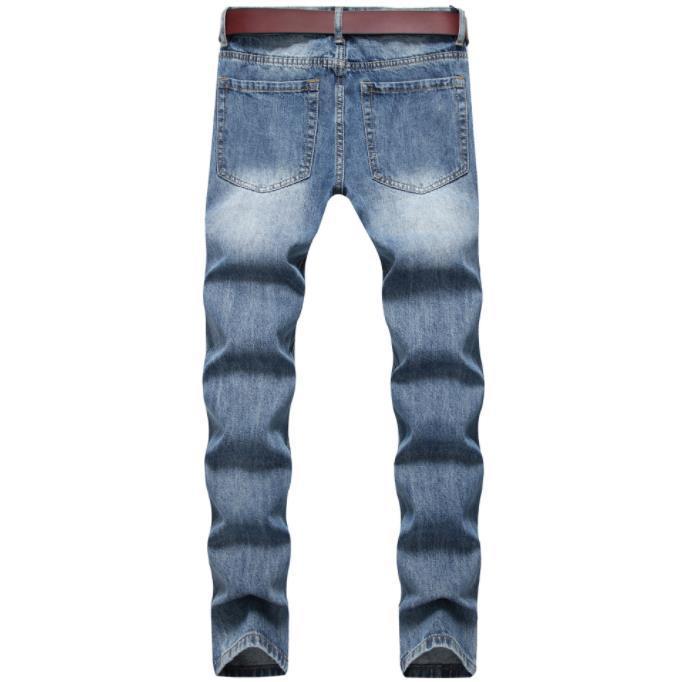 Men's Classic Blue Pants With Patched Holes