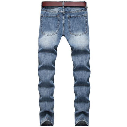 Men's Classic Blue Pants With Patched Holes