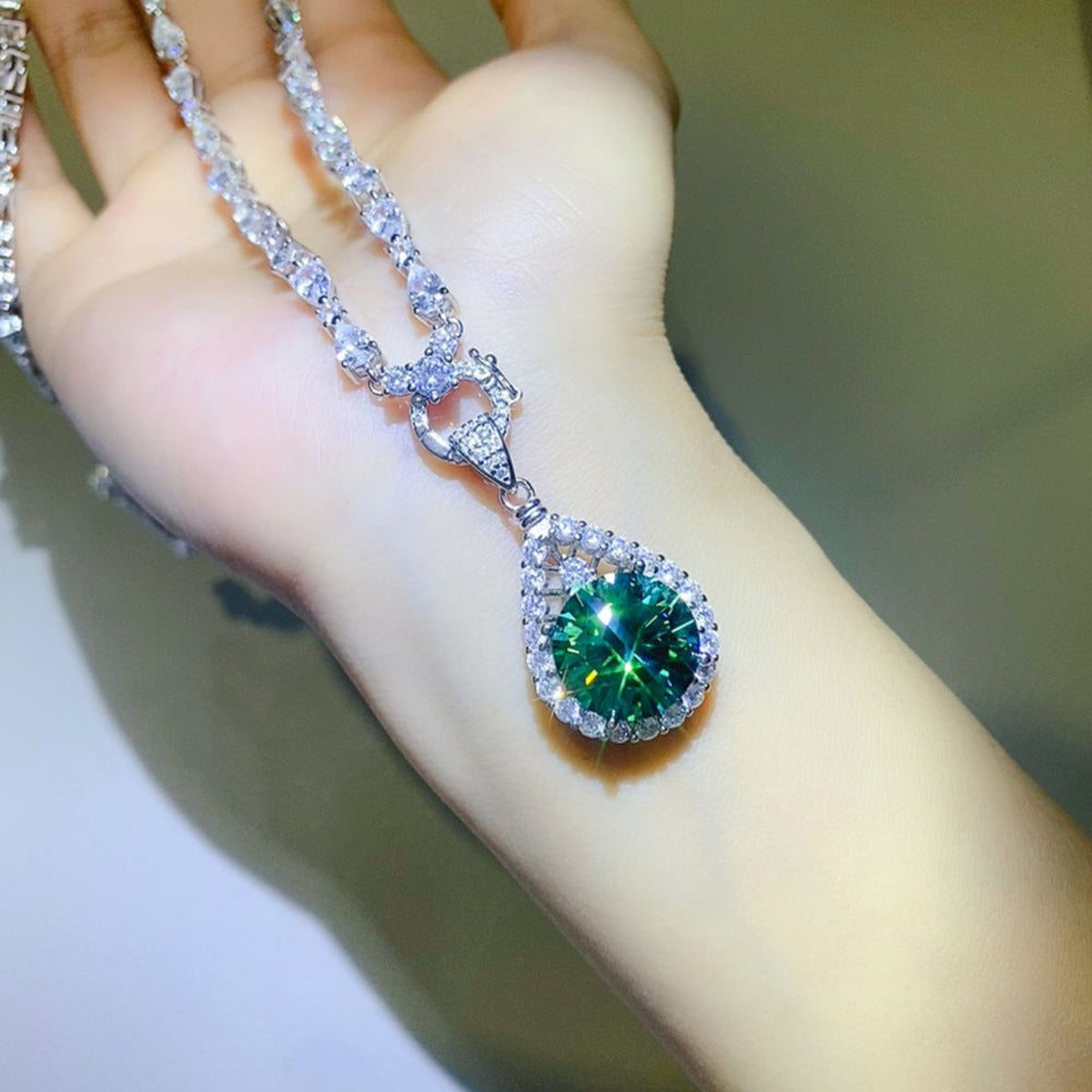 10 Carat Lab-grown Adored Sterling Silver Teardrop Shape Necklace