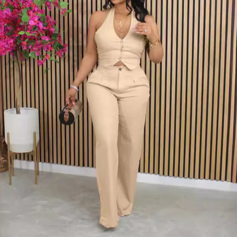 Women Elegant Two Piece Set Dashiki African Tracksuit Spring Summer Long Sleeve Vest Top and Pants Set Party Matching Sets