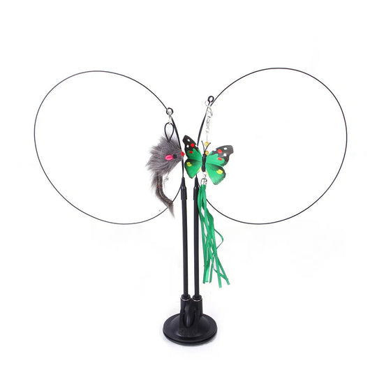 Suction cup cat toy stick that can be attached and held with steel wire multi head interchangeable cat toy and pet supplies