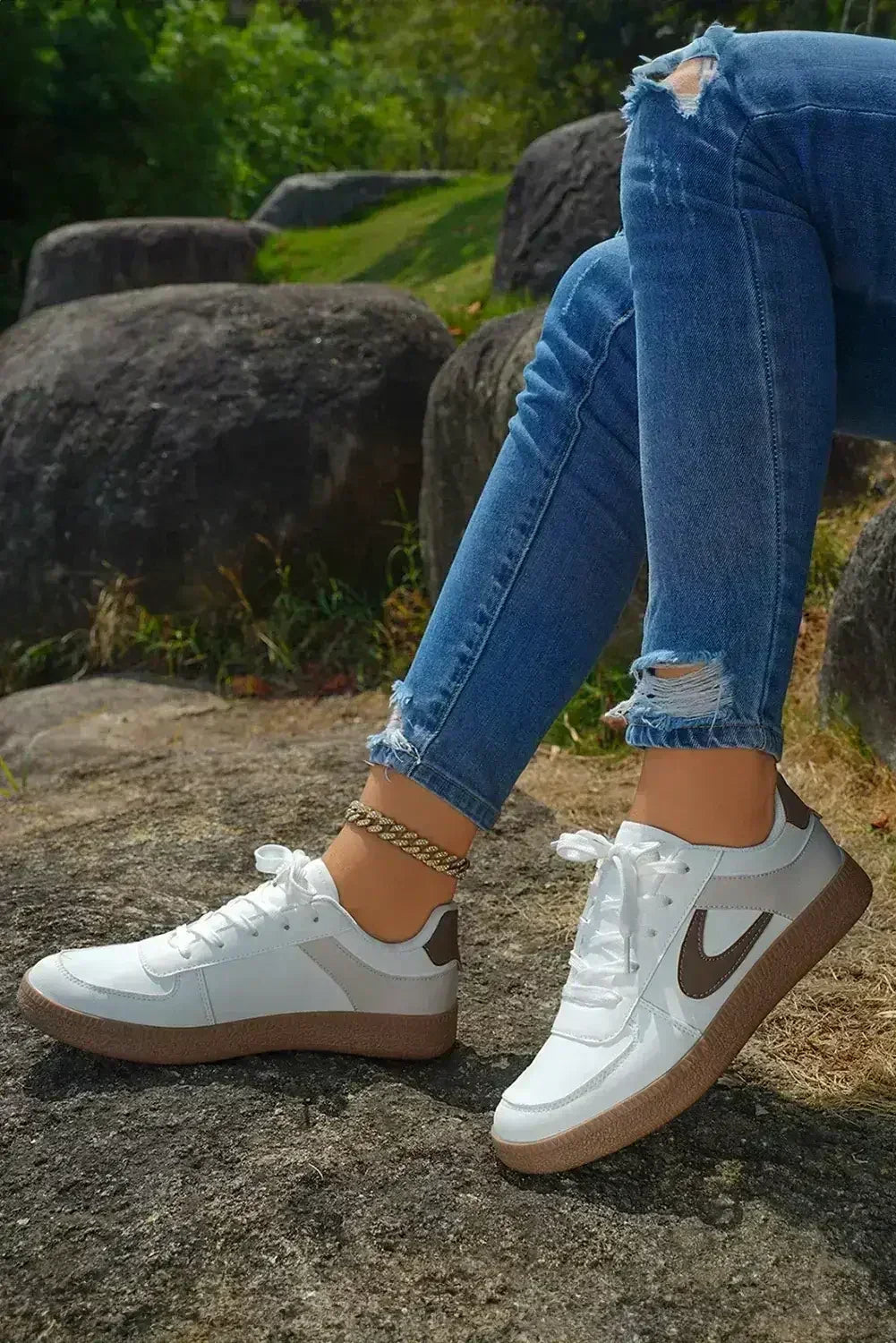 Navy Blue Sneakers - PU Leather Lace-Ups - Wholesale Comfort Shoes